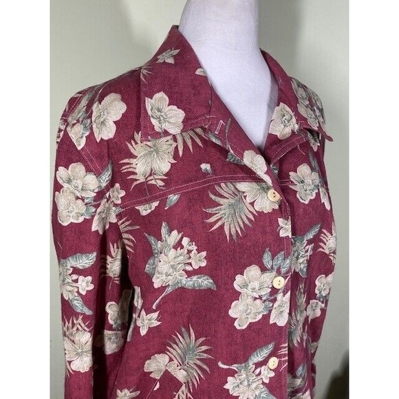 LA Chemise Womens Petite Sz LP Red Floral Linen Blend Shacket Grandmacore - Picture 3 of 9